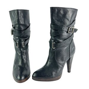 FRYE Black Leather Harlow Multi Strap Women's Heeled Boots 8M US